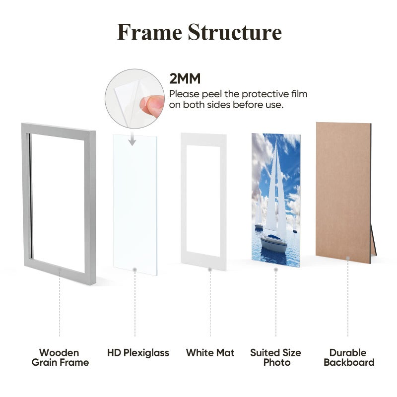 ناسيال إطارات الصور Nacial مقاس 5 × 7 بوصة، مجموعة من 4 إطارات صور لعرض الصور مقاس 4 × 6 مع عرض حصيرة صورة مقاس 5 × 7 بدون إطارات صور حصيرة مجمعة للجدار أو سطح الطاولة - Image 3